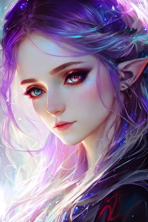 Prompt: (((art by Agnes Cecile))), gothic theme, young female elf mage, beautiful face and eyes, (very saturated color), (vivid colors), Surreal, intricate wizard clothes, UHD, 8K, high fantasy, ultra realistic