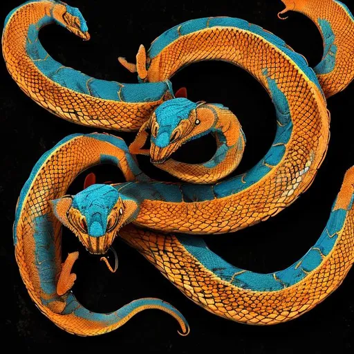 Prompt: Orange oraboras serpent eating its tail in a black and Blue background