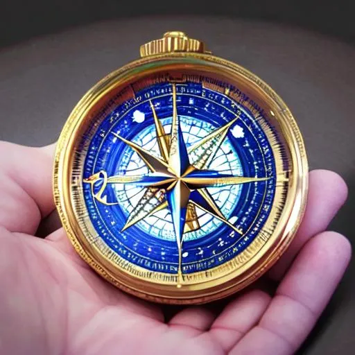 Prompt: enchanted shiny golden metal celestial cosmic realistic compass