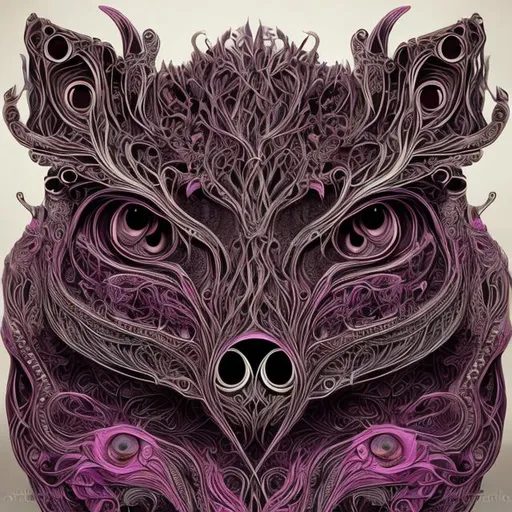 Prompt: Create a cute surrealistic creature, Big black outline, saturated colors, intricate details, symetrical