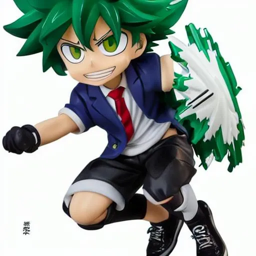 Prompt: Izohn Doe combines the distinctive features of both John Doe from UnOrdinary and Izuku Midoriya from My Hero Academia, resulting in a unique and compelling character design.

Izohn Doe has messy green hair, reminiscent of Izuku's signature style, but with a streak of white running through it, symbolizing the mystery and hidden potential within him. He wears a modified version of John Doe's black hoodie, which is adorned with green accents and a stylized emblem on the chest that combines elements of both characters' symbols. The hoodie represents Izohn's humble beginnings and his determination to overcome his limitations.

Izohn Doe's costume features a combination of John Doe's sleek black mask and Izuku's green full-face mask, providing both anonymity and protection. He wears a black bodysuit with green accents and padding, reflecting Izuku's costume design and John Doe's combat readiness. His gloves and boots are equipped with green energy emitters, allowing him to unleash powerful attacks.