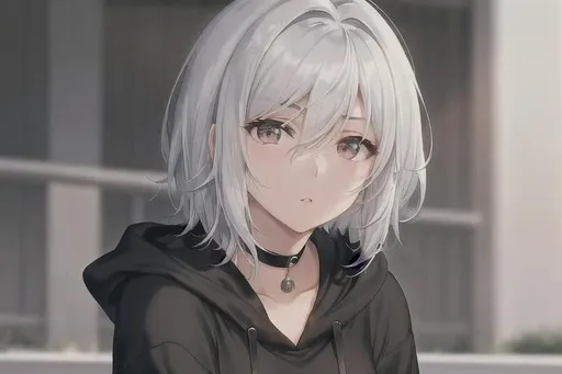 Anime girl with short messy white hair