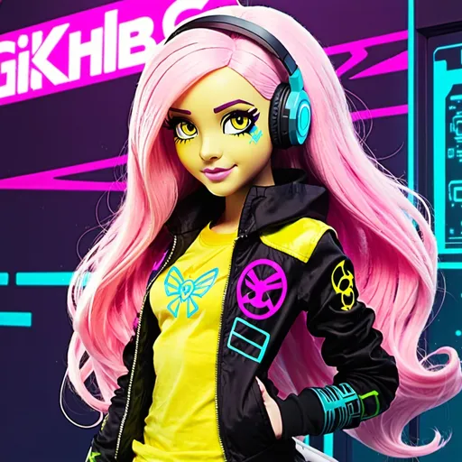 Prompt: cyberpunk equestria girls fluttershy