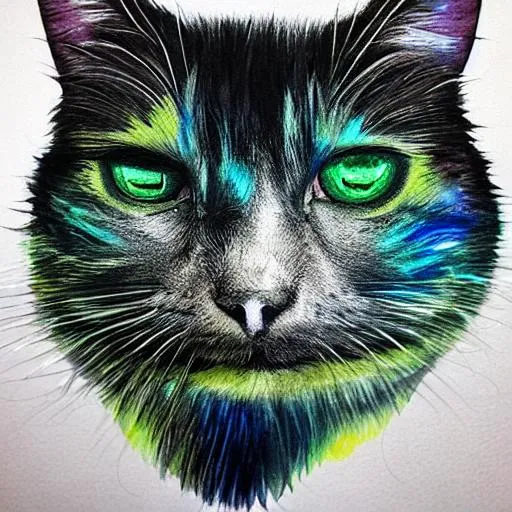 Prompt: oil slick coloured cat realistic