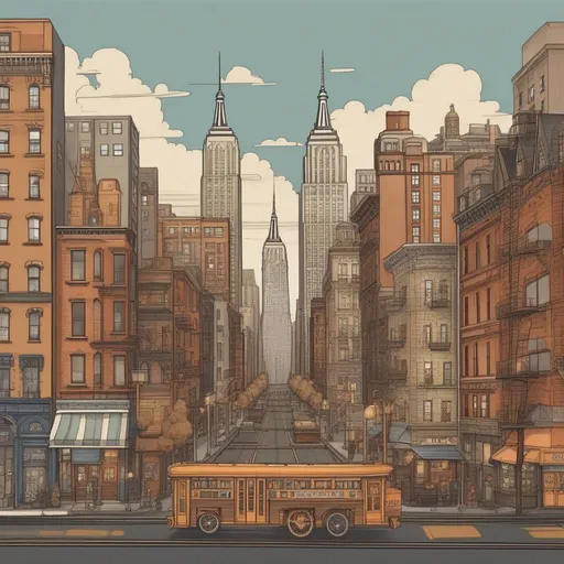 Prompt: new york city drawn in the style of the professor layton games