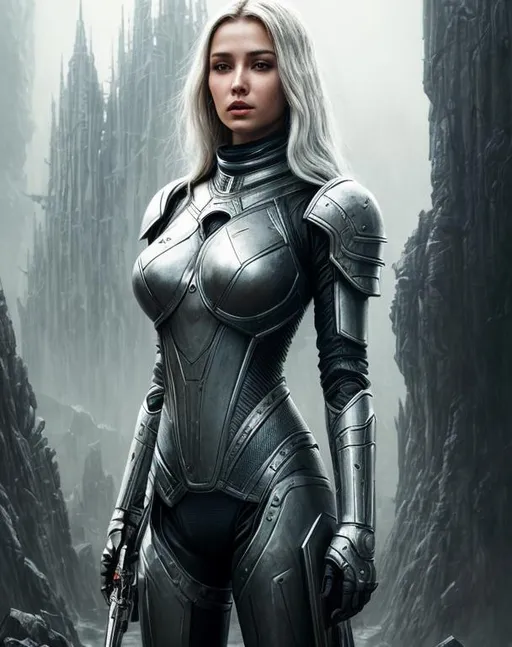 Prompt: futuristic android, weathered white look, non-human face hyper detailed head and shoulders of the most beautiful girl 17 year Demonhunter climate glue Evil Untitled creation by Zdzisław Beksiński, beautiful d&d character portrait, dark fantasy, detailed, realistic face, digital portrait, intricate armor, fiverr dnd character, wlop, stanley artgerm lau, cute girl, artstation, hd, octane render, hyperrealism intricate details, 8k, cinematic volumetric light, proportional, art trending on artstation, sharp focus, studio photo, intricate details, highly detailed, intricate artwork masterpiece, ominous, intricate, epic, trending on artstation, highly detailed, vibrant, production cinematic character render, ultra high quality model