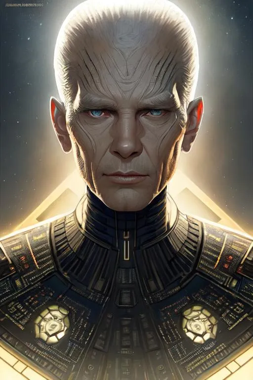 Prompt: Portrait Borg from Star Trek 2021, diffuse lighting, sci-fi, intricate, elegant, highly detailed,photorealistic, digital painting, artstation, illustration, concept art, smooth, sharp focus, art by John Collier and Albert Aublet and Krenz Cushart and Artem Demura and Alphonse Mucha