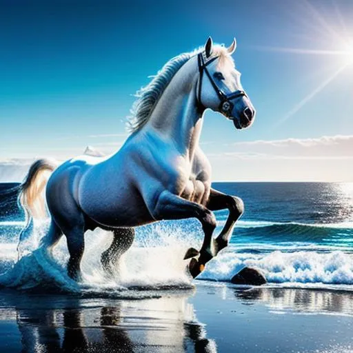 Prompt: long shot super detailed lifelike illustration, intricately detailed, dramatic weather, gorgeous detailed black beach, iceberg, waterfall. white horse running on the beach, horses

masterpiece photoghrafic real digatal ultra realistic hyperdetailed 

iridescent reflection, cinematic light, movie 



volumetric lighting maximalist photo illustration 4k, resolution high res intricately detailed complex,

soft focus, realistic, heroic fantasy art, clean art, professional, colorful, rich deep color, concept art, CGI winning award, UHD, HDR, 8K, RPG, UHD render, HDR render, 3D render cinema 4D