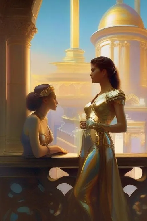 Prompt: Zoe Maxwell and her gynoid sister-muses defend the city ramparts while searching for their lost android brother, during the Dreamtropolis Uprising of 2066 CE.
fantasy sci-fi art, william bouguereau, alphonse mucha, maxfield parrish, luis royo, sorolla,  juan gimenez, holographic 
 volumetric lighting, occlusion, Unreal Engine 5 128K UHD Octane