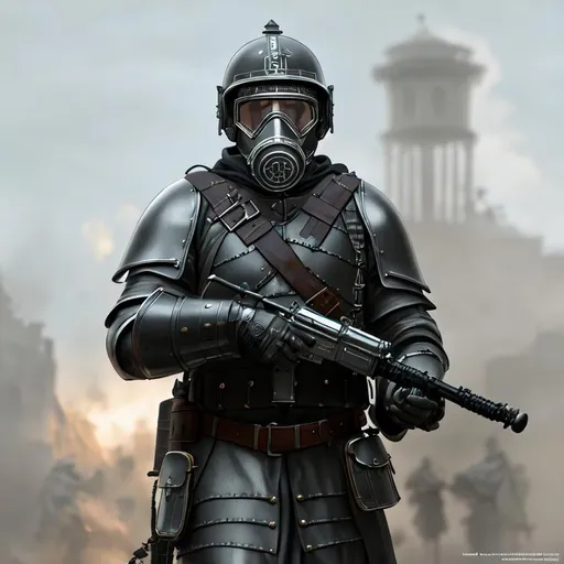 Prompt: centurion roman wearing a gasmask and goggles, Black and gray platearmor with  galea helmet of roman armor  WW1, white real color,  Hyperdetailed photorealism, 108 megapixels, amazing depth, powerful imagery, psychedelic Overtones, 3D finalrender, 3d shading, cinematic lighting, artstation concept art.
