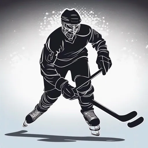 Prompt: hockey player skating with puck cartoon silhouette




