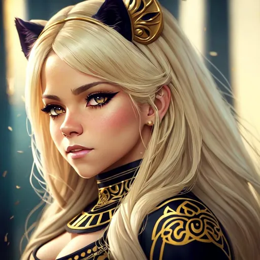 Prompt: ((Shakira )), A Panther humanized in Female Human form, Panther Makeup, Human, Panther Composition, Blonde White Hair, Panther inspired Outfit, Attractive, beautiful, Gorgeous, Intricate Detailing, Trending on Artstation, volumetric lighting, octane, detailed, intricate, epic composition, cinematic lighting, masterpiece, stunning, by Conrad Roset, by Yoshitaka Amano, by Greg Rutkowski, concept art, beautiful face, 4 k, David Yates