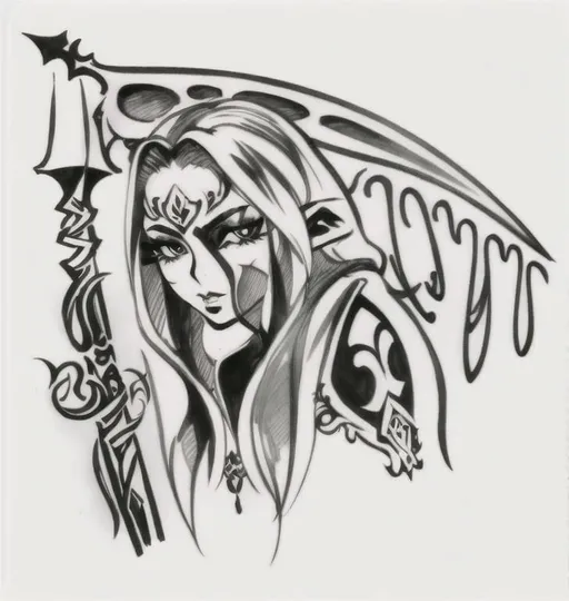 Prompt: Ink drawing of a Beautiful Woman Elf in the style of Tite Kubo & Frank Frazetta for Old School Dungeons & Dragons