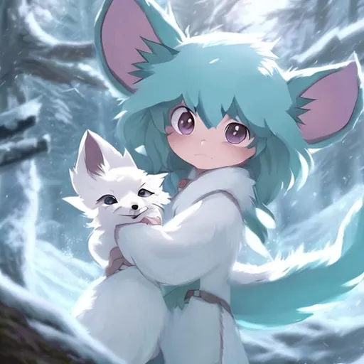 Cute white anime fox with blue eyes