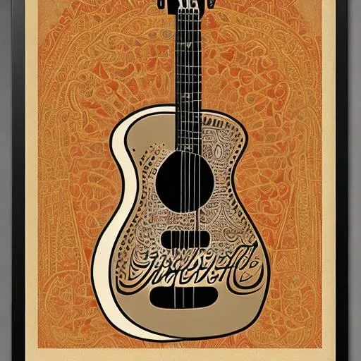 Prompt: 70s poster guitar in arabic medieval style
