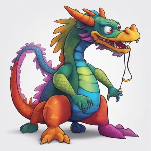 Prompt: Stringy colorful cartoon puppet  + cartoon dragon hybrid.