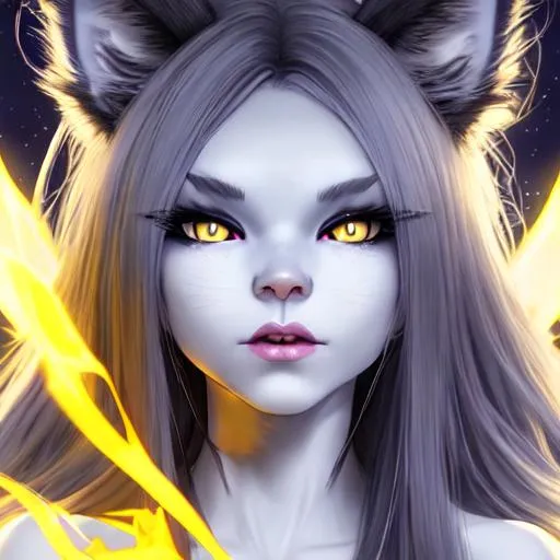 Full Body Pose Demon Girl Yellow Cat Eyes Big Gr Openart