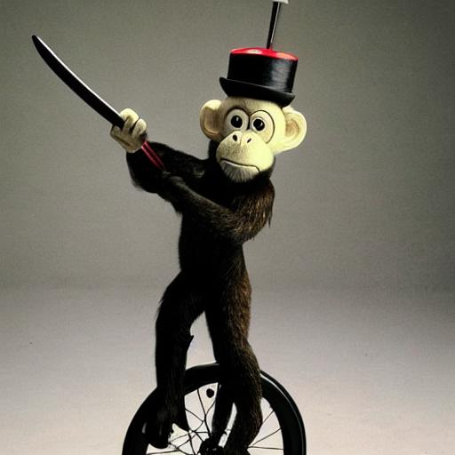 Monkey on a unicycle holding a katana with a top hat on OpenArt