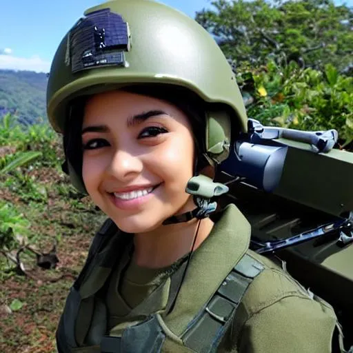 Prompt: beautiful anime girl, the most beautiful and perfect possible, incredible ultra-detailed eyes, big eyes, alive and shining blue and caldera, light skin, Brazilian army girl in uniform and aramda, carrying military equipment, short and blond hair, her face is happy and cheerful with a beautiful smile
{breasts}{Big}{shiny}


{breasts}{Big}{shiny}