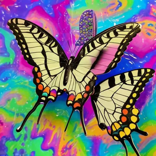 Prompt: Lisa frank style of swallowtail diorama