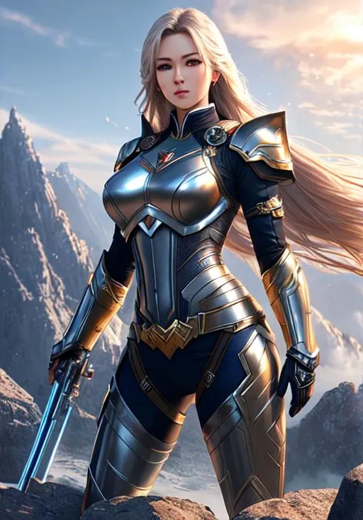 Prompt: UHD, hd , 8k,  oil painting, hyper realism, Very detailed, zoomed out view,  full body of character in view, full character in view,  "female super hero character female rock humanoid wearing armor, look like idol beauty in asia