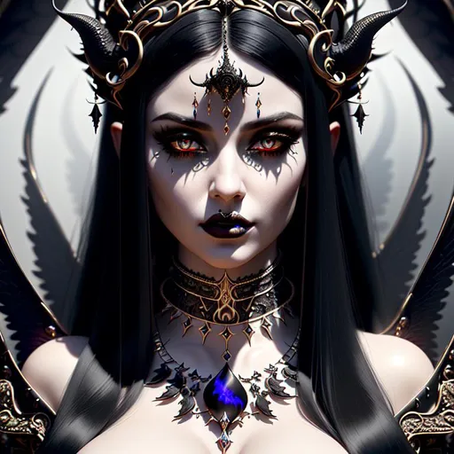 Prompt: 3/4 portrait view, Insanely detailed photograph of an elaborate and enigmatic "ethereal Demon queen Lilith ", realistic, cinematic, intricate and hyperdetailed, black hair, black filigree,  fantasy art, album cover art, volcano, 3D soft lighting, beautiful woman, long white hair, midnight, human like features, fire