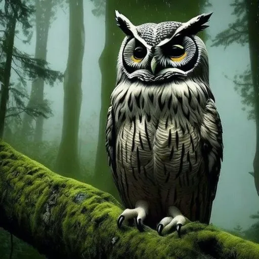 Prompt: beautiful rainy forest and an owl realistic
