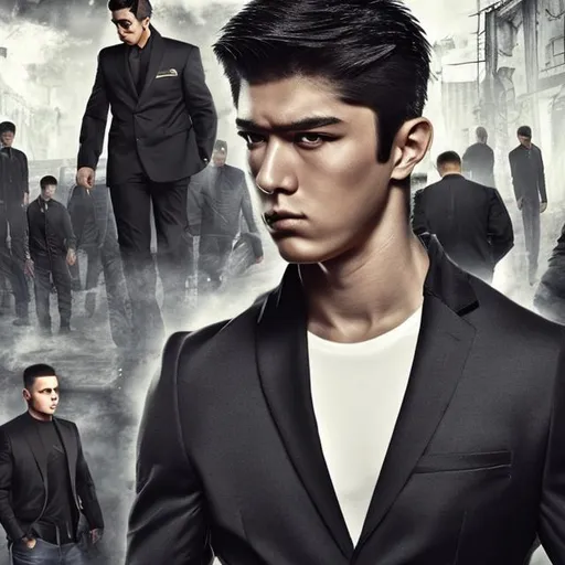 Prompt: Russian,  gang leader,  black suit,  mob , handsome face , buffed up