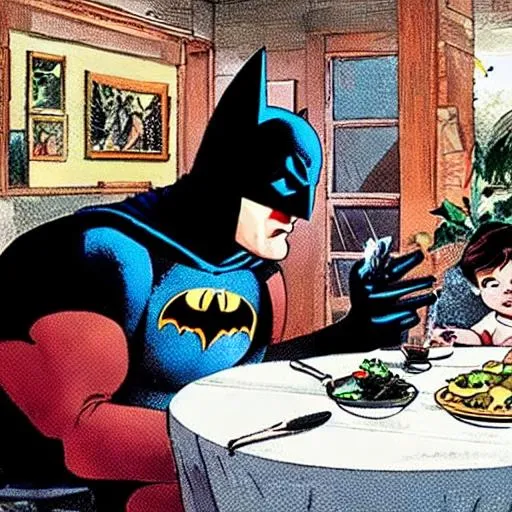 Prompt: batman having a family dinner
