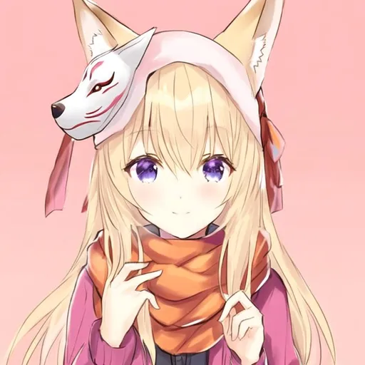 Prompt: Portrait of a cute girl with a fox mask and a scarf