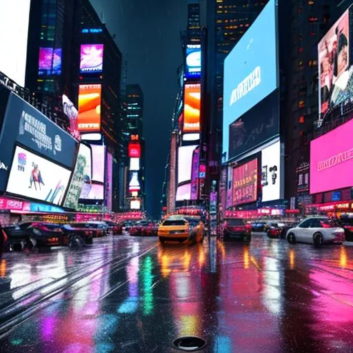 rainy new york 4k times square