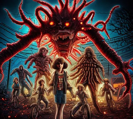 Prompt: Stranger things with demogorgon
Vecna with fire and chaos 