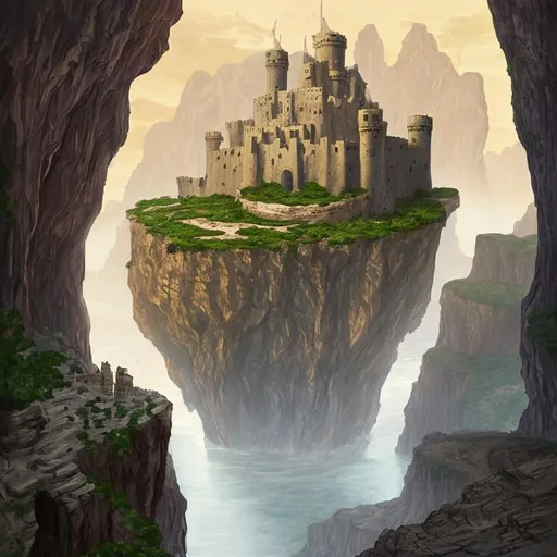 Prompt: A fortress built at the bottom of a canyon. Heroic fantasy.