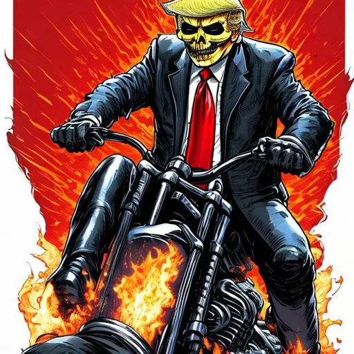 Prompt: Ghost rider President Donald Trump