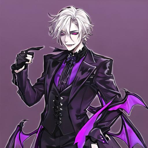 A male gothic vampire wearing black and purple