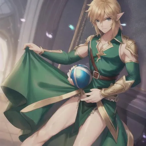 Prompt: Male Link in a ball gown