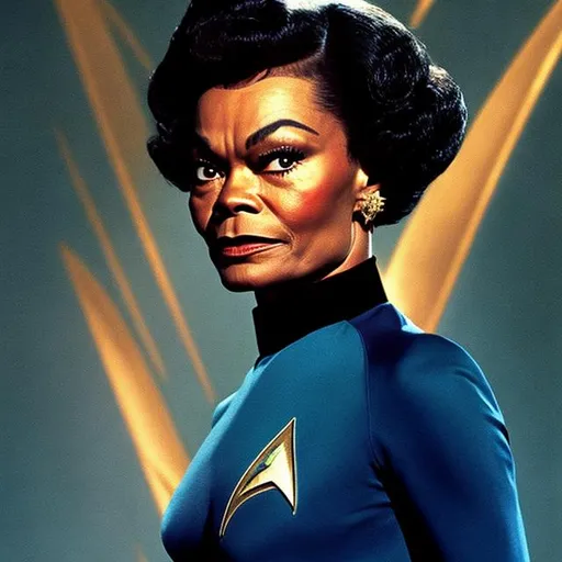 Prompt: A portrait of Eartha Kitt, wearing a Starfleet uniform, in the style of "Star Trek the Next Generation."