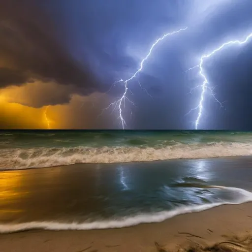 Prompt: beach in lightning