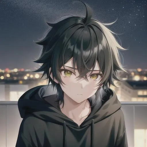 Lexica  anime guy in black hoodie