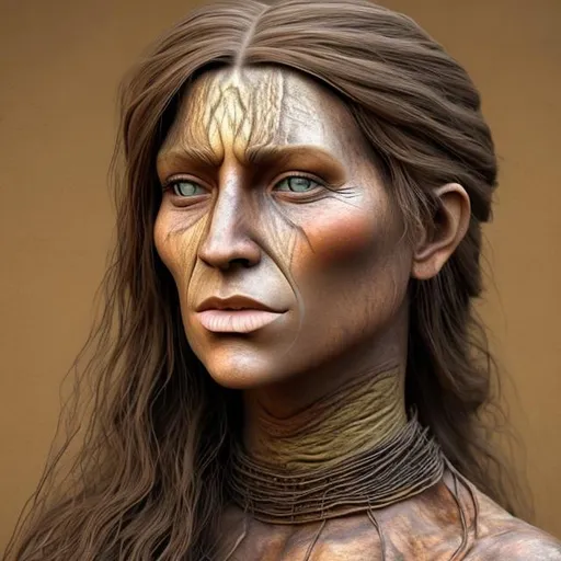 A stone age woman in realistic colours