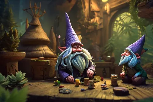 Prompt: hyper detailed dark gnome smoking a joint and surrounded by a marijuana forest dark cinematic hyper realistic 4k