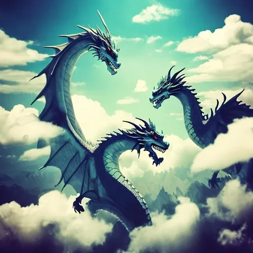 Prompt: Dragons in the clouds
