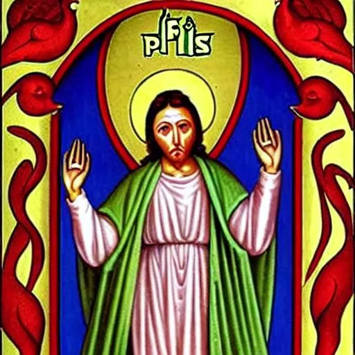 Prompt: Porfis the patron saint of Karma. Slender hands of murder and deceit. Murders women and children for the Mexican cartels.