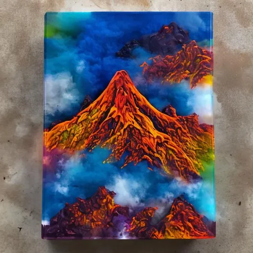 Prompt: Volcano Range Erupting in acrylic