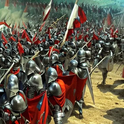 Prompt: crusader knights marching into battle against saladins forces