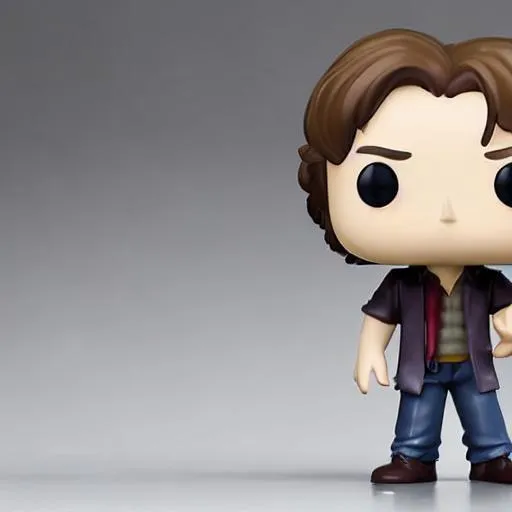 Prompt: Funko pop Sam Winchester figurine, made of plastic, product studio shot, on a white background, diffused lighting, centered