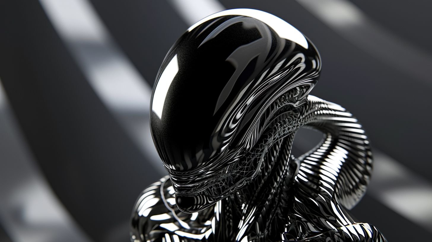 Prompt: alien made of twisted metallic stripes