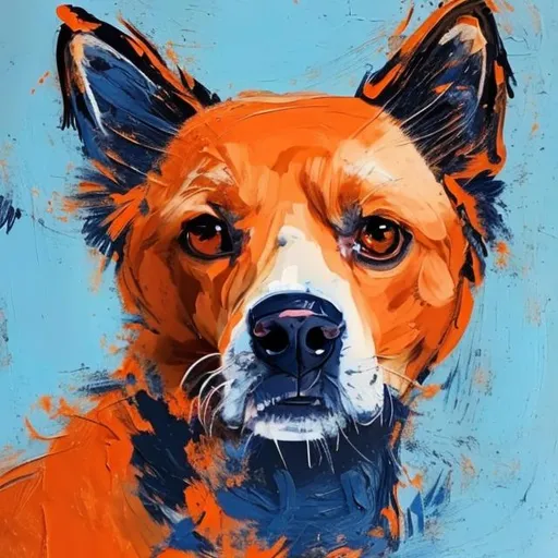 Prompt: painting of a dog with loose brush strokes suing orange and blue colors