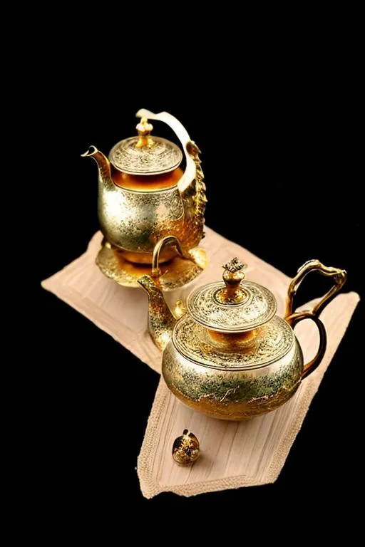 Prompt: gold tea set