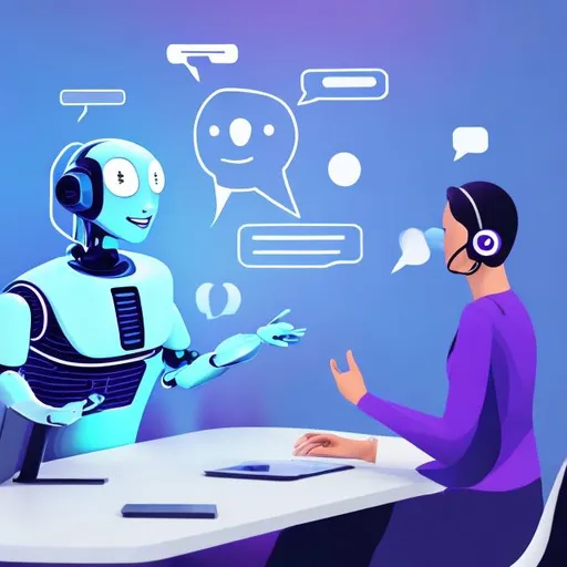 Prompt: create a picture of a friendly customer service AI chatbot conversing with a customer